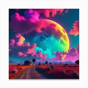 Colorful Landscape With A Full Moon Canvas Print