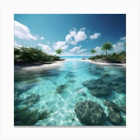 Tropical Beach With Palm Trees Canvas Print