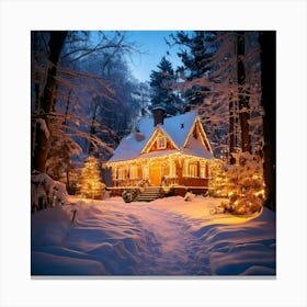 Firefly Magical, Christmas, Winter, Snow, Sparkling, House, Forest Edge, Christmas Lights, Glowing, (11) Canvas Print