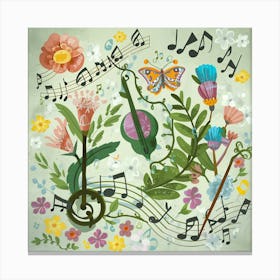 Music Notes And Flowers 1 Canvas Print