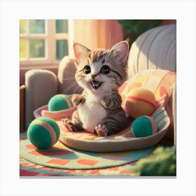 Kitten Playing With Balls Canvas Print