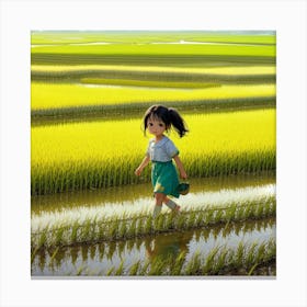 Girl In A Rice Field Canvas Print