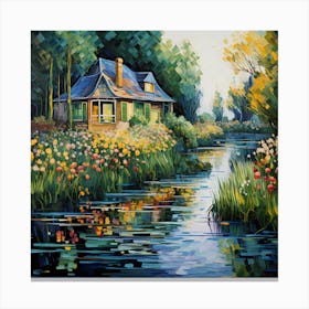 Tranquil River Haven: Van Gogh's Floral Retreat Canvas Print