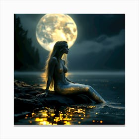 Mermaid In The Moonlight Canvas Print