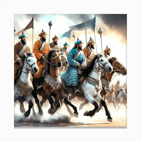 Mongolians Horse Riding Color Drawing 1 Canvas Print