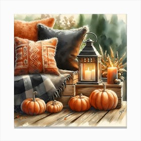 Pumpkins And Lantern Canvas Print