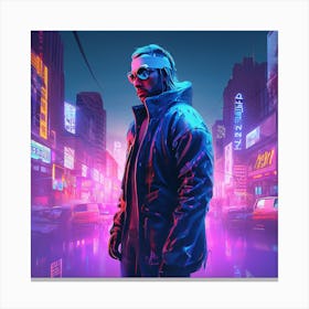 Man In A Neon City Canvas Print