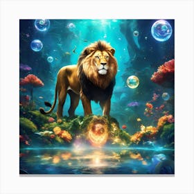 Lion In The Water Canvas Print