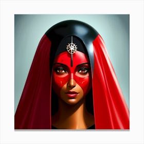 Rostro De Mujer Con Atuendos Rojinegros Canvas Print