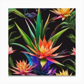 Tropical Flowers On A Black Background Canvas Print
