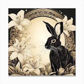 Black Rabbit And White Lillies With Border Canvas Print