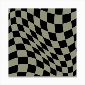 Warped Checker Black Beige Square Canvas Print