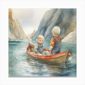 Two Boys In A Boat , Into The Water (Silver) Art Print Canvas Print