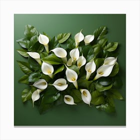 White Calla Lilies On Green Background 2 Canvas Print