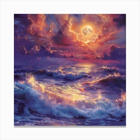 Full Moon Over The Ocean Canvas Print