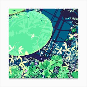 Lily Pads On Blue Square Canvas Print