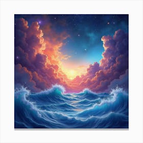 Celestial Watercolor Scene With Colorful Cosmic Waves 1 Canvas Print