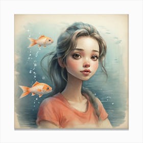 Girl With Fishes Canvas Print