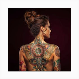 Back Of A Woman With Tattoos Canvas Print