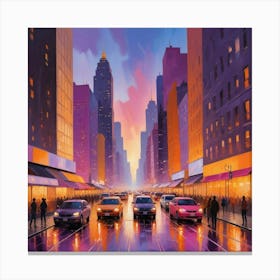 New York City At Sunset Paintings Art Print Canvas Print