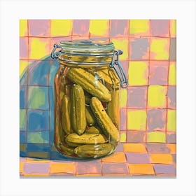 Pickles In A Jar Checkerboard Background 1 Canvas Print