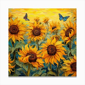 Sunflowers And Butterflies 2 Canvas Print