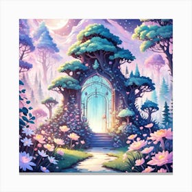 A Fantasy Forest With Twinkling Stars In Pastel Tone Square Composition 381 Canvas Print