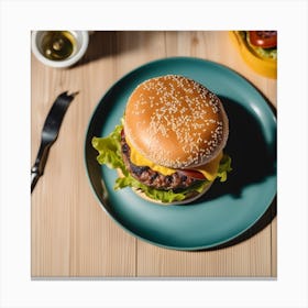 Hamburger On A Plate 43 Canvas Print