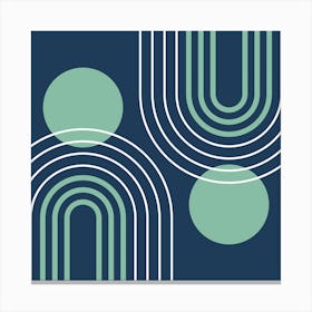 Mid Century Modern Geometric B26 In Navy Blue And Greenery (Rainbow And Sun Abstract) 02 Canvas Print