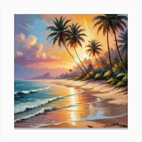 Beach Scene With Palm Trees Art Print 3 Canvas Print