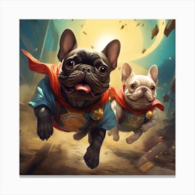 French Bulldogs Superheroes Canvas Print