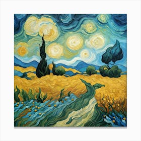 Starry Night In The Wheat Field Canvas Print