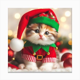 Christmas Kitten In Santa Hat Canvas Print