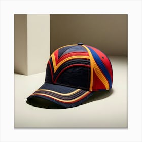 A Stunning, Intricately Designed Baseball Cap With Vibrant Colors And Varying Textures, Adorned With Bold, Curved Lines And Geometric Patterns, Featuring A Slightly Curved Brim And A Fitted, Rounded Crown (2) Canvas Print