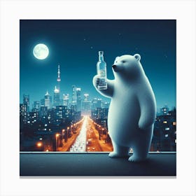 Polar Bear Holding A Bottle Of Vodka 2 Canvas Print