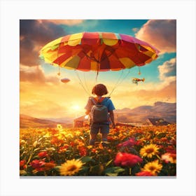 Child In A Field Of Flowers Canvas Print