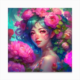 Asian Girl With Flowers Canvas Print