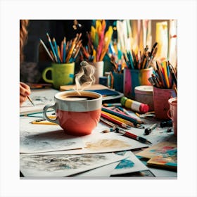 Girl Drawing At Her Desk Canvas Print