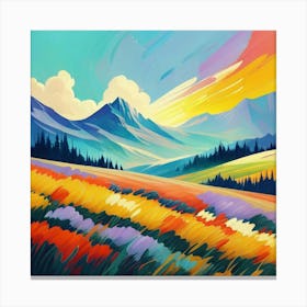 Landscape View Of Colorful Meadows And Mountains(3) Canvas Print