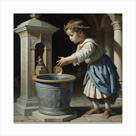 Boy and Wishing Well Canvas Print