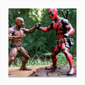 Deadpool Fighting Groot Hyper Realistic (2) Canvas Print