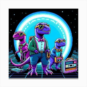 8-bit time-traveling dinosaurs Canvas Print