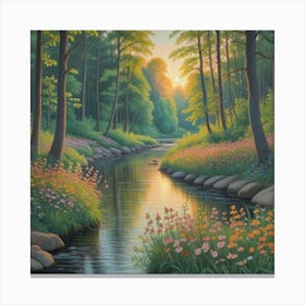 Sunset Serenity Blossoms By The Tranquil Stream (4) Canvas Print