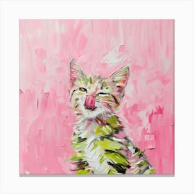 Kitten Licking Pink Canvas Print