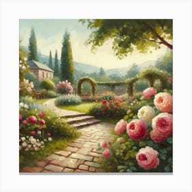 Rose Garden, Acrylic Style Painting 2 Canvas Print