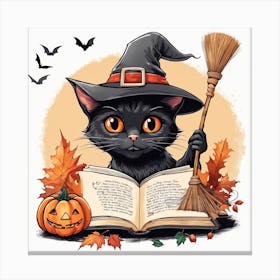 Cute Cat Halloween Pumpkin (41) Canvas Print