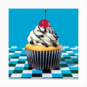 Cupcake Blue Checkerboard 7 Canvas Print