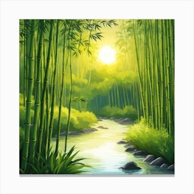 A Stream In A Bamboo Forest At Sun Rise Square Composition 250 Canvas Print