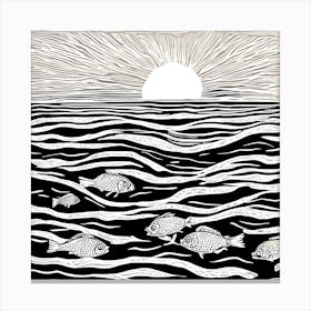 Linocut Fish In The Sea 8 Canvas Print