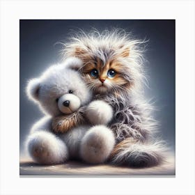 Teddy Bear And Kitten 1 Canvas Print